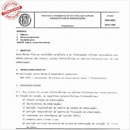 Preparo e apresentação de tabelas e curvas hidrostáticas de embarcações