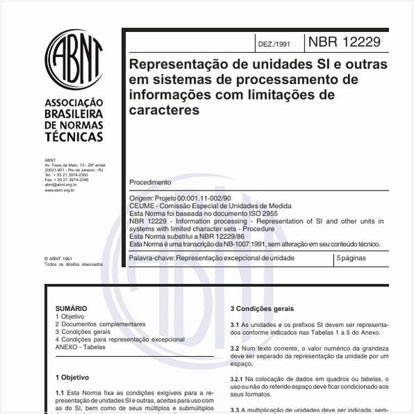 Representação de unidades SI e outras em sistemas de processamento de informações com limitações de caracteres - Procedimento