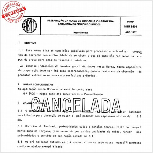 Preparação da placa de borracha vulcanizada para ensaios físicos e químicos