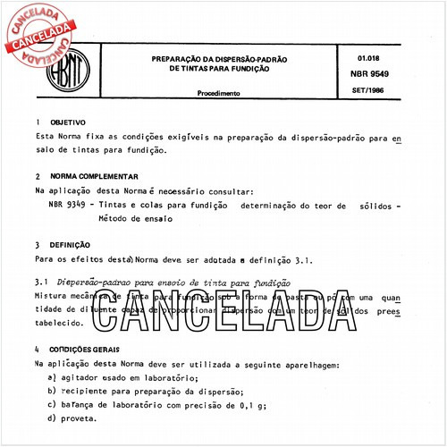 Preparação da dispersão-padrão de tintas para fundição