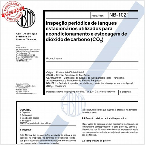 Inspeção periódica de tanques estacionários utilizados para acondicionamento e estocagem de dióxido de carbono (co2)