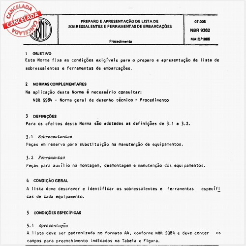 Preparo e apresentação de lista de sobressalentes e ferramentas de embarcações