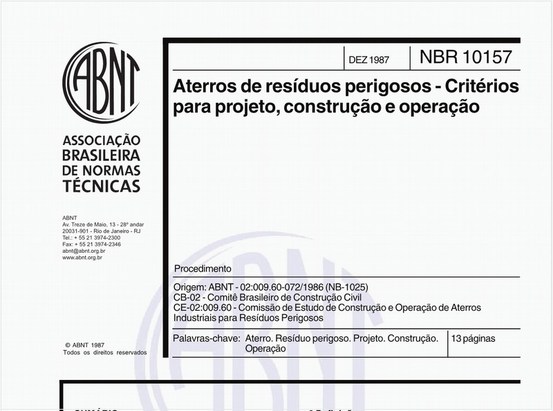 Aterros de resíduos perigosos - Critérios para projeto, construção e operação - Procedimento