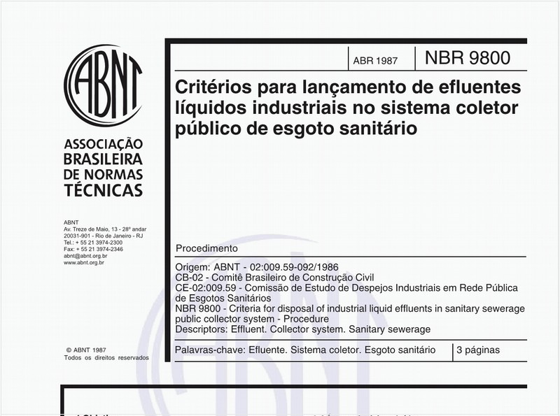 Critérios para lançamento de efluentes líquidos industriais no sistema coletor público de esgoto sanitário - Procedimento