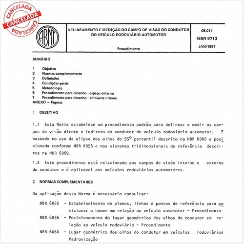 Delineamento e medição do campo de visão do condutor do veículo rodoviário automotor