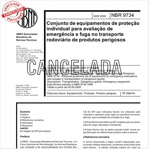 Conjunto de equipamentos de proteção individual para avaliação de emergência e fuga no transporte rodoviário de produtos perigosos