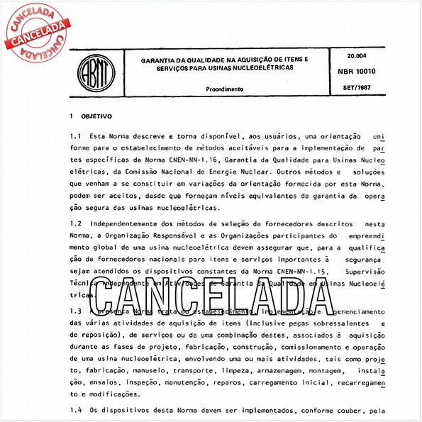 Garantia da qualidade na aquisição de itens e serviços para usinas nucleoelétricas