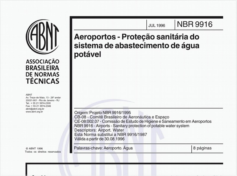 Aeroportos - Proteção sanitária do sistema de abastecimento de água potável