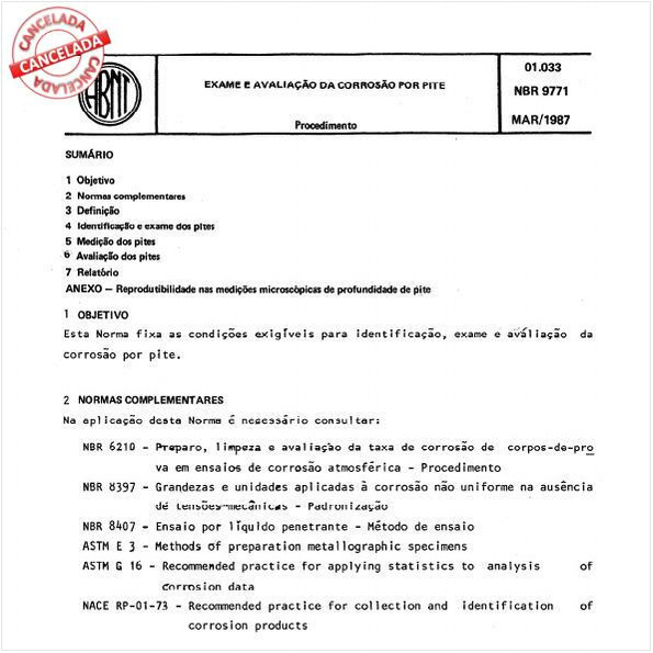 Exame e avaliação da corrosão por pite