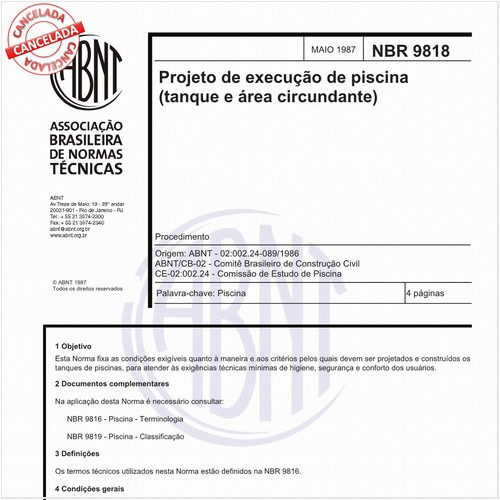 Projeto de execução de piscina (tanque e área circundante)