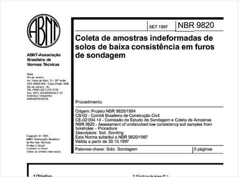 Coleta de amostras indeformadas de solos de baixa consitência em furos de sondagem - Procedimento