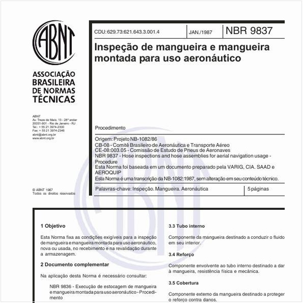 Inspeção de mangueira e mangueira montada para uso aeronáutico - Procedimento
