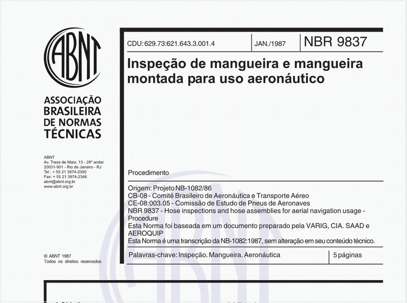 Inspeção de mangueira e mangueira montada para uso aeronáutico - Procedimento