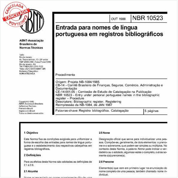 Entrada para nomes de lingua portuguesa em registros bibliográficos