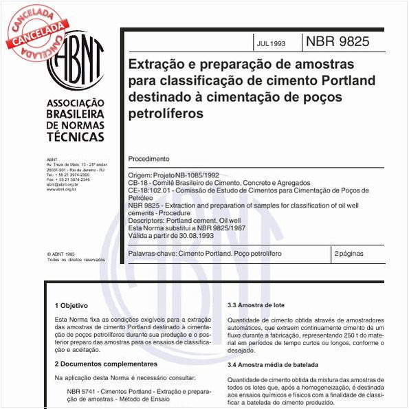 Extração e preparação de amostras para classificação de cimento Portland destinado à cimentação de poços petrolíferos