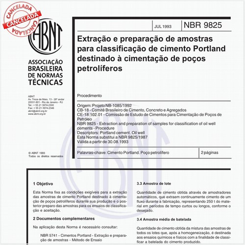 Extração e preparação de amostras para classificação de cimento Portland destinado à cimentação de poços petrolíferos