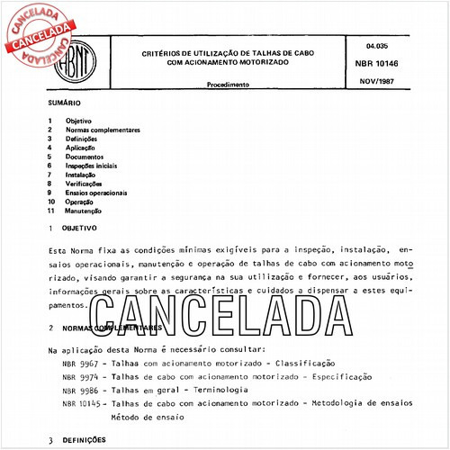 Critérios de utilização de talhas de cabo com acionamento motorizado