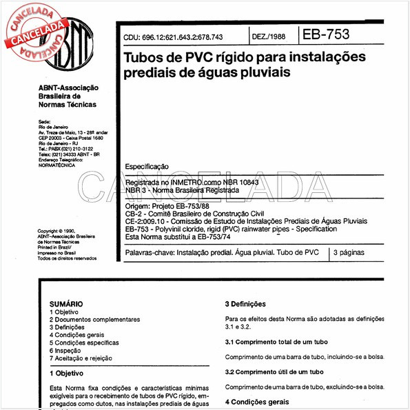 Tubos de PVC rígido para instalações prediais de águas pluviais