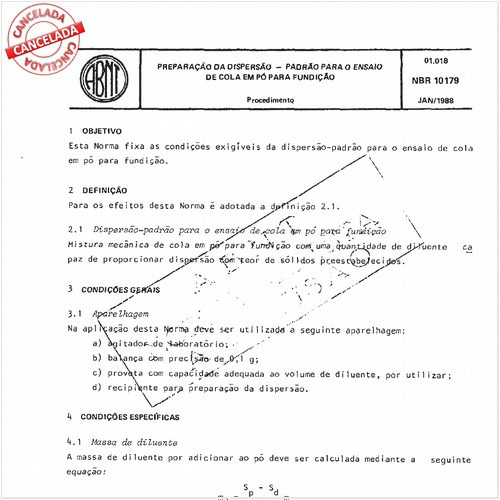 Preparação da dispersão-padrão para o ensaio de cola em pó para fundição