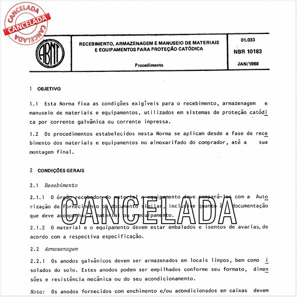 Recebimento, armazenagem e manuseio de materiais e equipamentos para proteção catodica