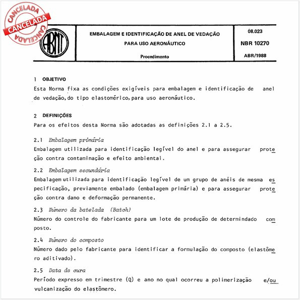 Embalagem e identificação de anel de vedação para uso aeronáutico