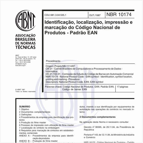 Identificação, localização, impressão e marcação do Código Nacional de Produtos - Padrão EAN - Procedimento