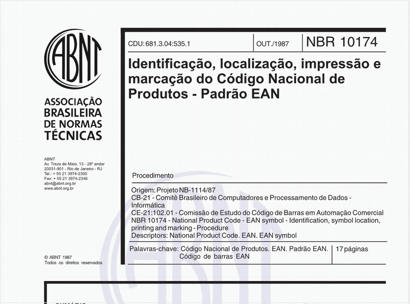 Identificação, localização, impressão e marcação do Código Nacional de Produtos - Padrão EAN - Procedimento