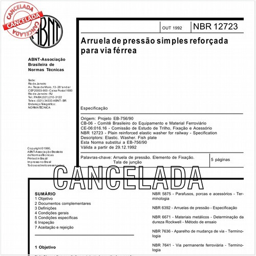 Arruela de pressão simples reforçada para via férrea