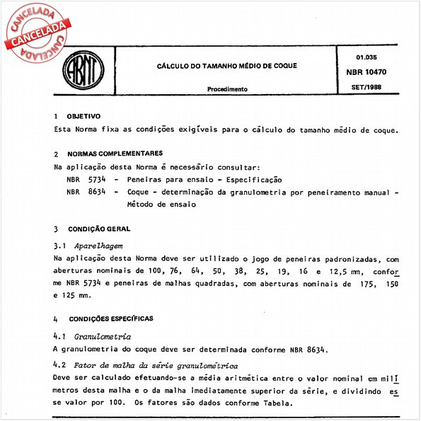 Cálculo do tamanho médio de coque