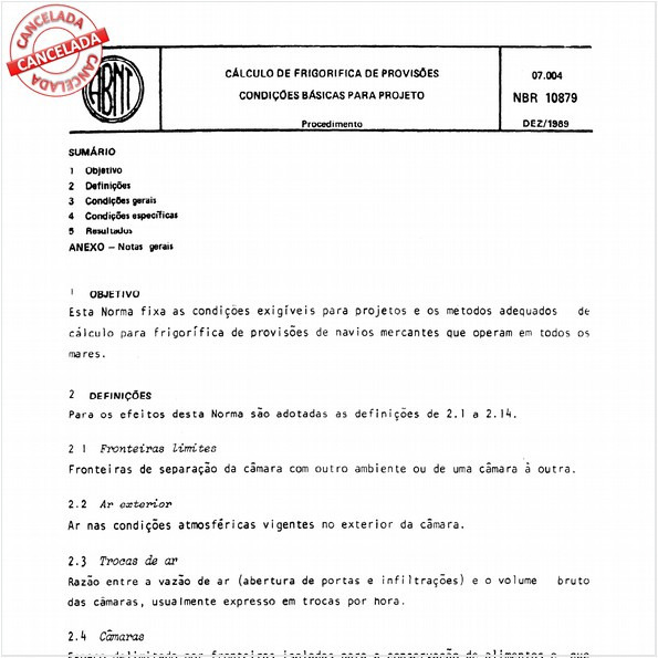 Cálculo de frigorífica de provisões - Condições básicas para projeto
