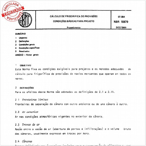 Cálculo de frigorífica de provisões - Condições básicas para projeto