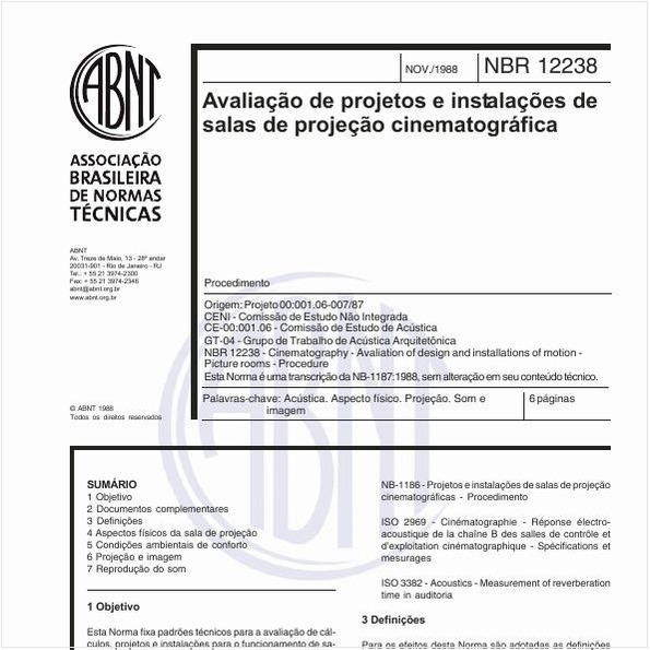 Avaliação de projetos e instalações de salas de projeção cinematográfica - Procedimento