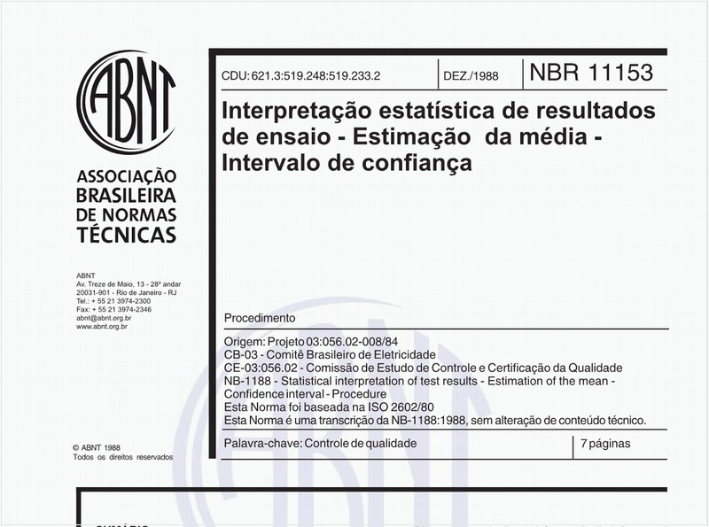 Interpretação estatística de resultados de ensaio - Estimação da média - Intervalo de confiança - Procedimento