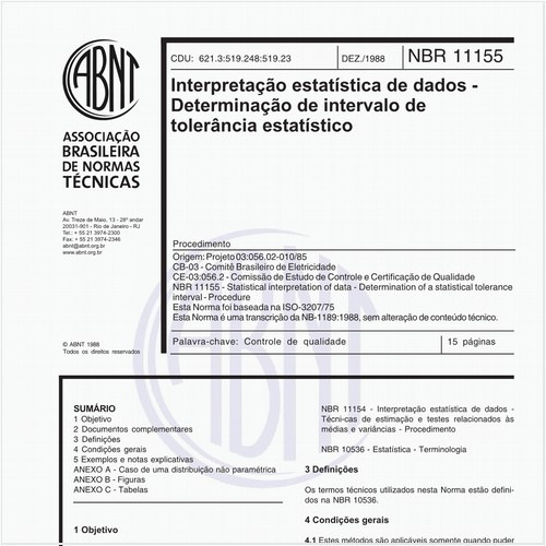 Interpretação estatística de dados - Determinação de intervalo de tolerância estatístico - Procedimento
