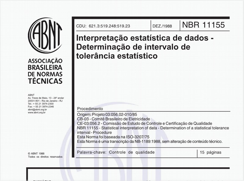 Interpretação estatística de dados - Determinação de intervalo de tolerância estatístico - Procedimento