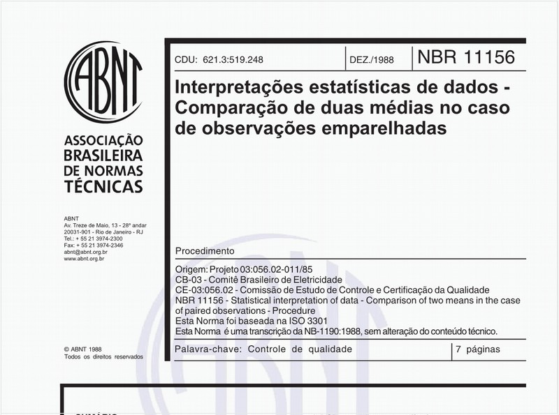 Interpretações estatísticas de dados - Comparação de duas médias no caso de observações emparelhadas - Procedimento