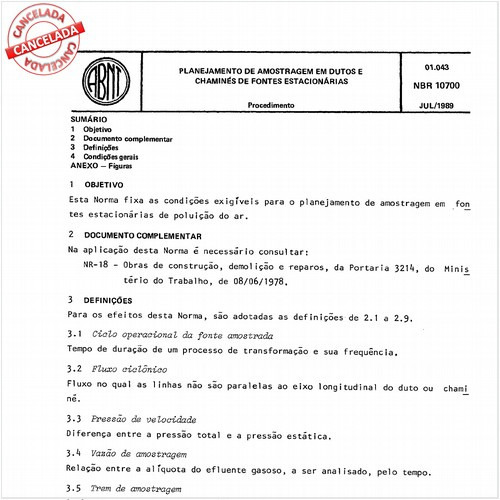 Planejamento de amostragem em dutos e chaminés de fontes estacionárias