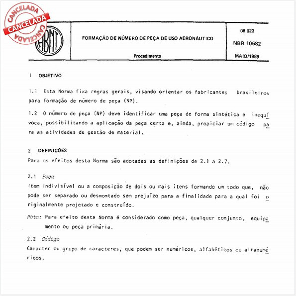 Formação de número de peça de uso aeronáutico
