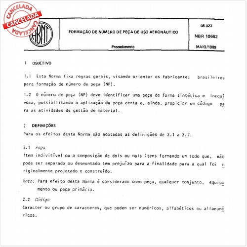 Formação de número de peça de uso aeronáutico