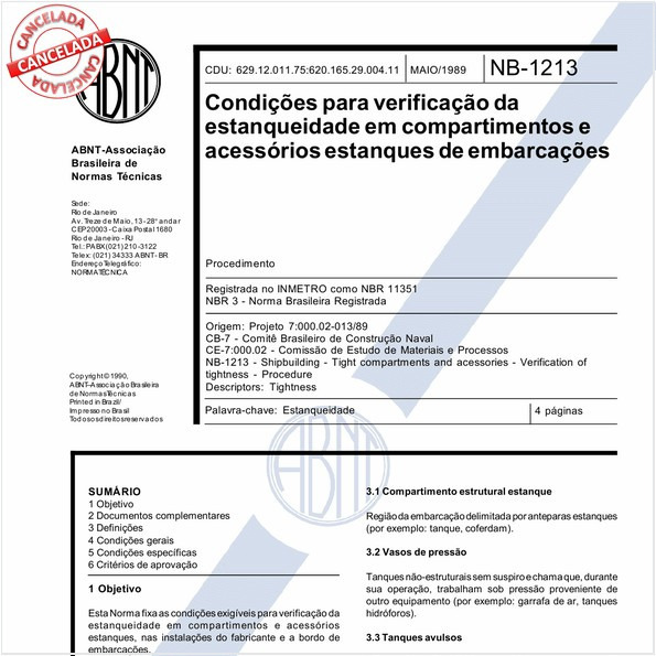 Condições para verificação da estanqueidade em compartimentos e acessórios estanques de embarcações