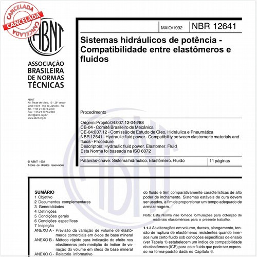 Sistemas hidráulicos de potência - Compatibilidade entre elastômeros e fluidos