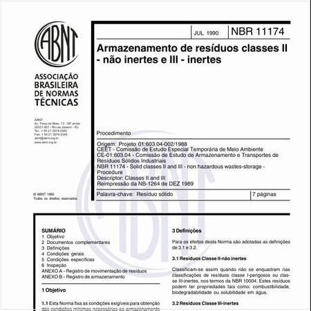 Armazenamento de resíduos classes II - não inertes e III - inertes - Procedimento