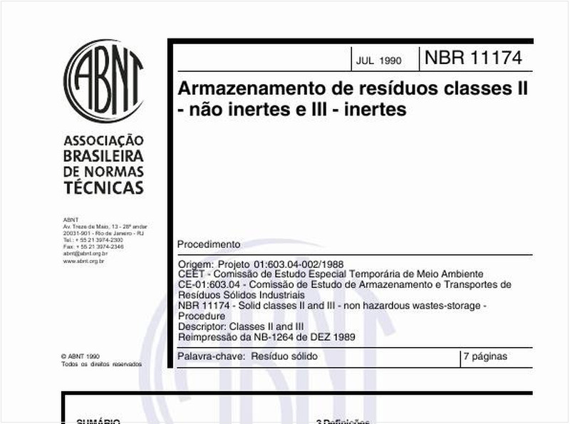 Armazenamento de resíduos classes II - não inertes e III - inertes - Procedimento