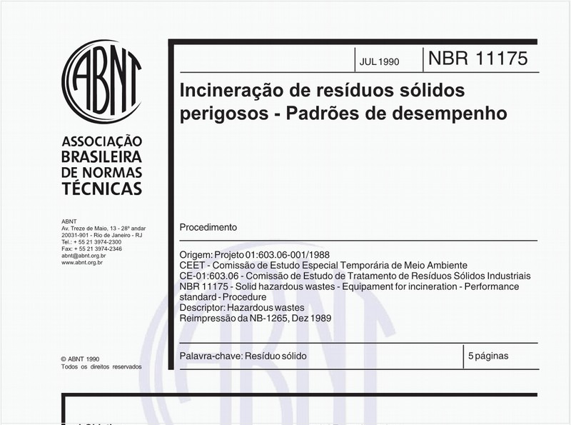 Incineração de resíduos sólidos perigosos - Padrões de desempenho - Procedimento
