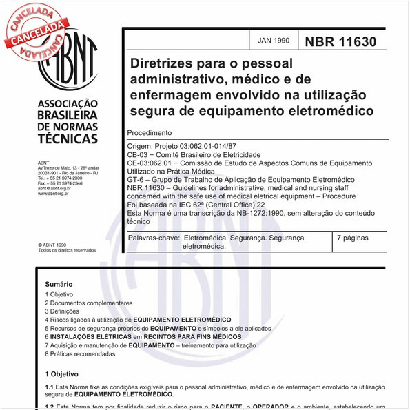 Diretrizes para o pessoal administrativo, médico e de enfermagem envolvido na utilização segura de equipamento eletromédico