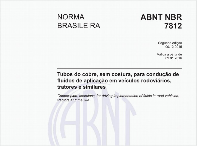 Tubos do cobre, sem costura, para condução de fluidos de aplicação em veículos rodoviários, tratores e similares