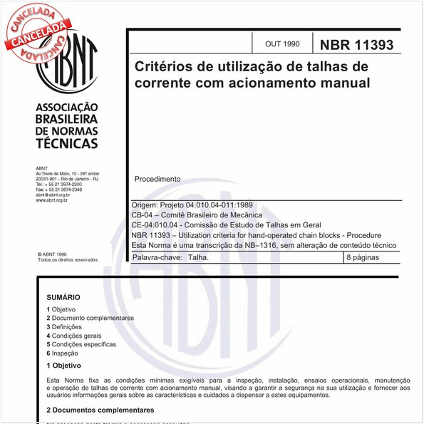 Critérios de utilização de talhas de corrente com acionamento manual