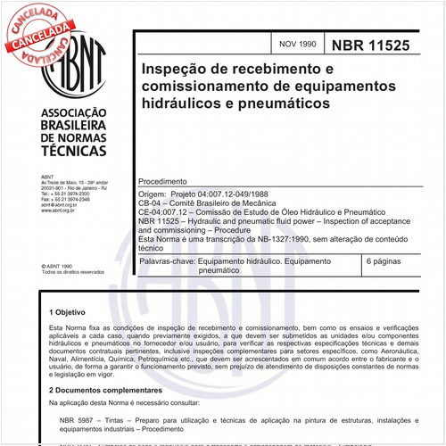 Inspeção de recebimento e comissionamento de equipamentos hidráulicos e pneumáticos