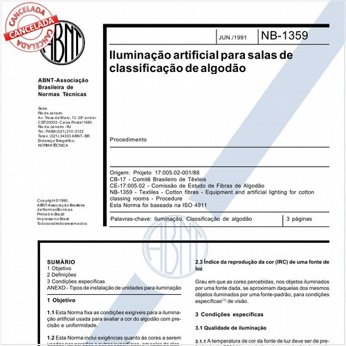 Iluminação artificial para salas de classificação de algodão