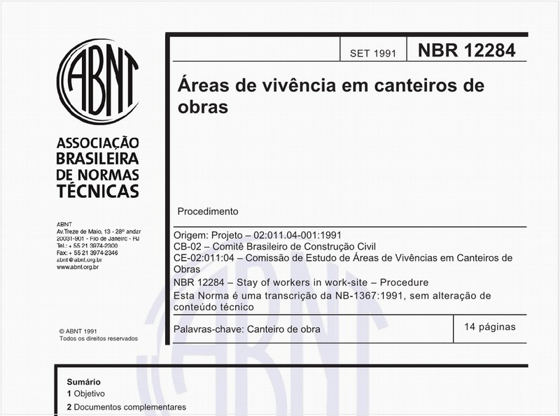 Áreas de vivência em canteiros de obras - Procedimento